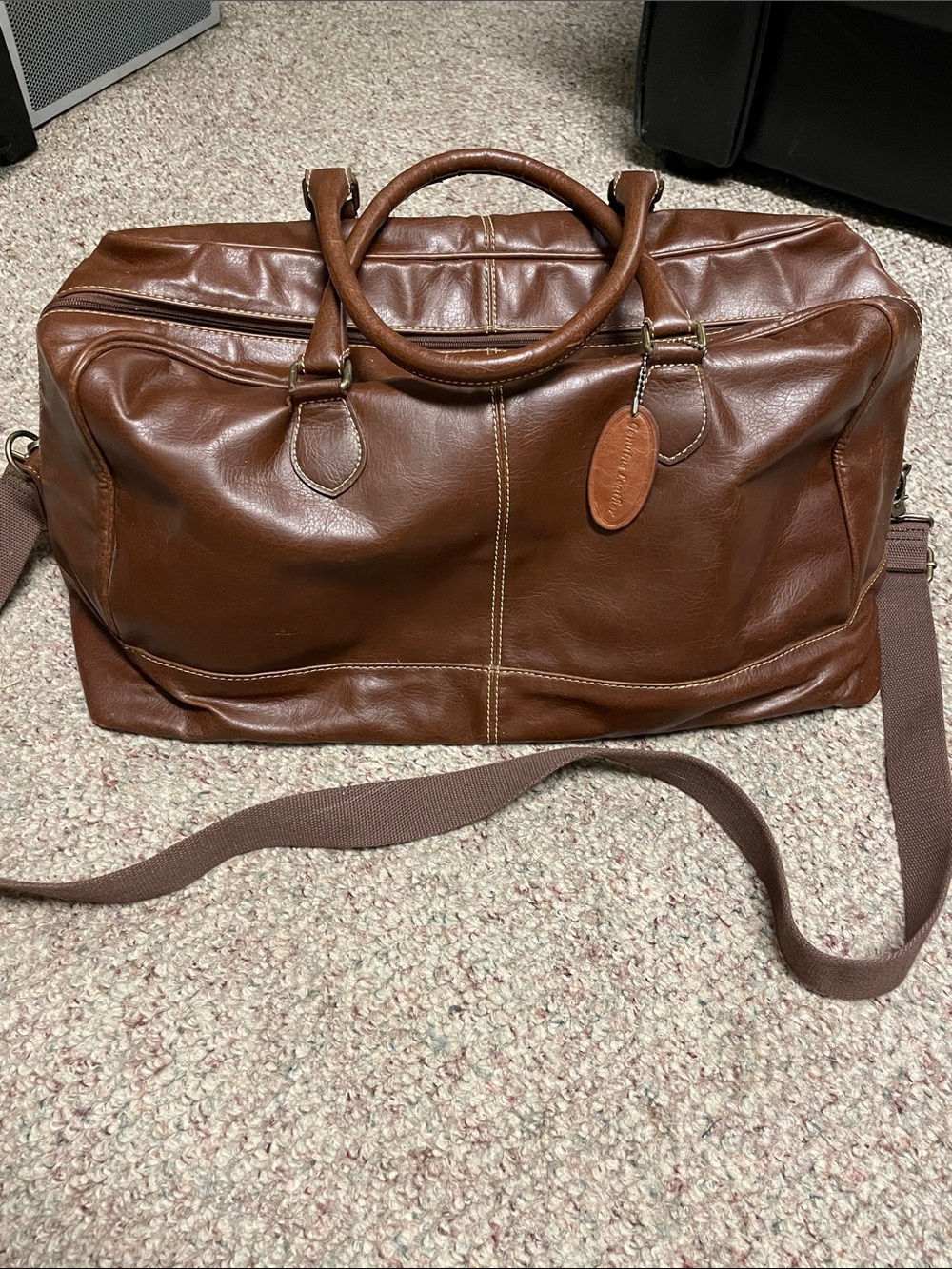 Brown Leather Weekender Duffel Bag with detachable long strap
